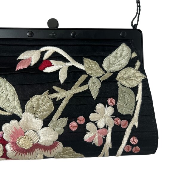 Gucci VINTAGE '03 Black Satin Pleated Multi Embroidered Tassel Mini Shoulder Bag - Picture 5 of 12